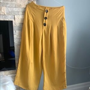 Zara Mustard Yellow Wide-Leg Pants with Button Detail